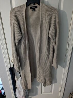 Forever 21 Taupe Open-Front Ribbed Cardigan